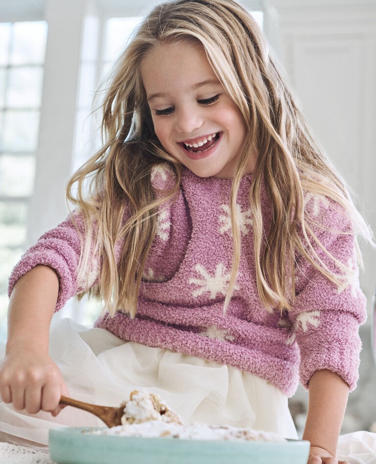 Holiday Marshmallow Sweater in Snowflakes on Orchid Haze - main