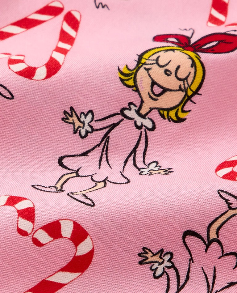 Kids Dr. Seuss Grinch Long John Pajama Set in HannaSoft™ in Cindy Candy Cane Pink - main