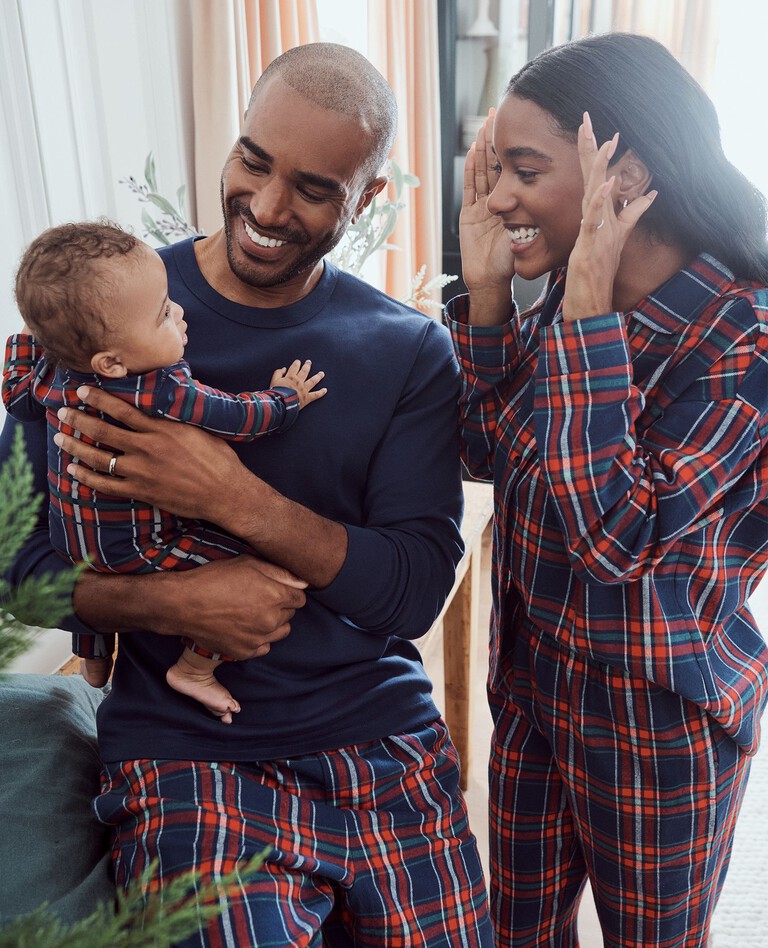 Women's Holiday Flannel Pajama Set in Navy Plaid - main