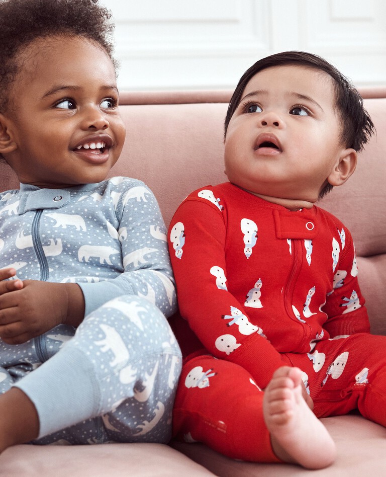 Baby Holiday 2-Way Zip Sleeper in Snowmen on Red - main