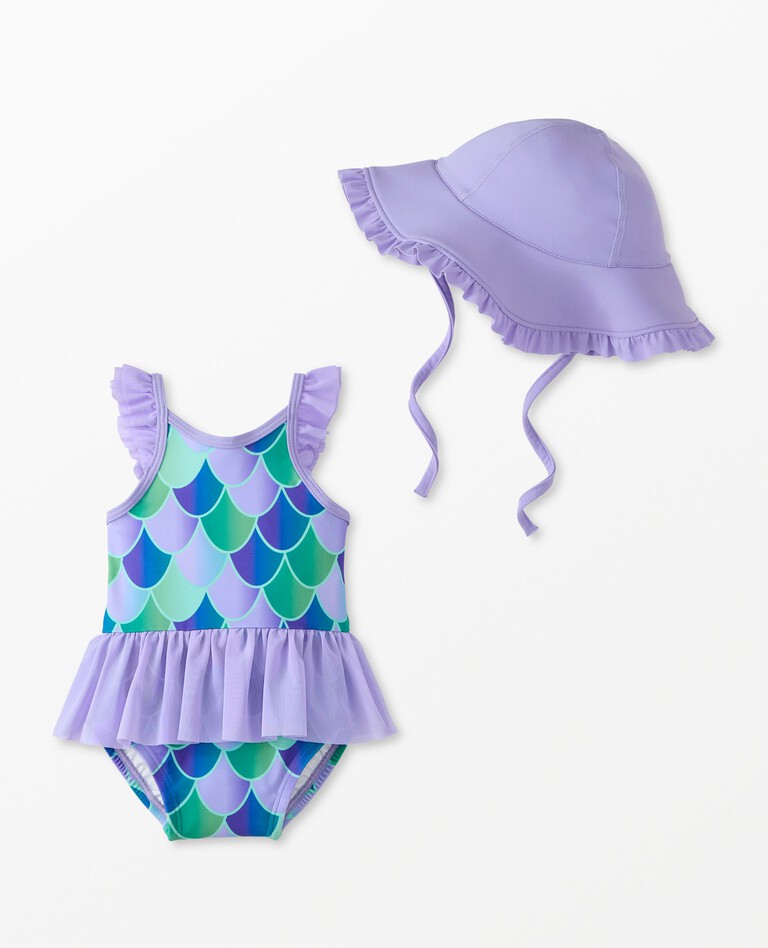 Baby Swimsuit & Sun Hat Set in Mermaid Scales - main