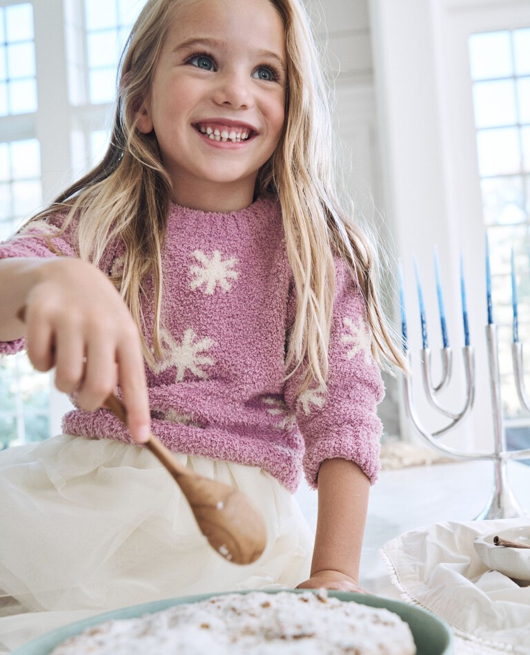 Holiday Marshmallow Sweater in Snowflakes on Orchid Haze - main