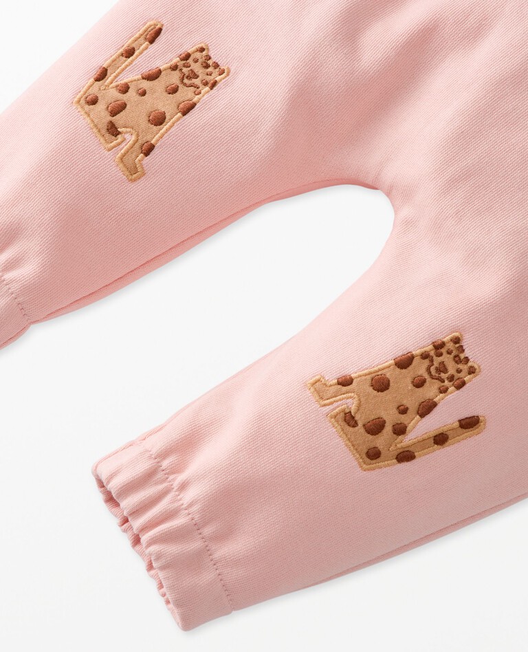 Baby Long Sleeve T-Shirt & French Terry Pants Set in Leopards on Pink - main