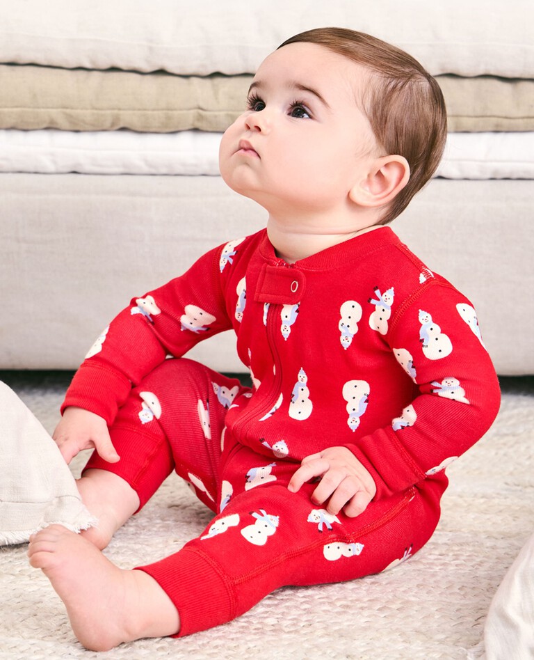 Baby Holiday 2-Way Zip Sleeper in Snowmen on Red - main