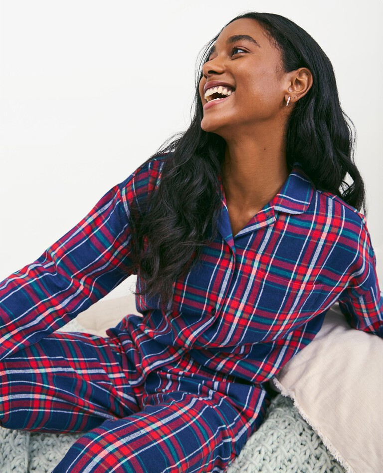 Women's Holiday Flannel Pajama Set in Navy Plaid - main