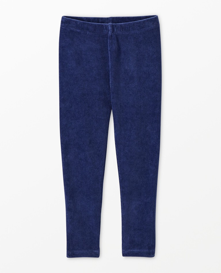 Ribbed Velour Leggings in Navy Blue - main