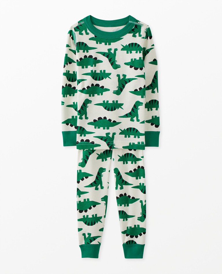 Print Long John Pajama Set in Ultra Green Dinos - main