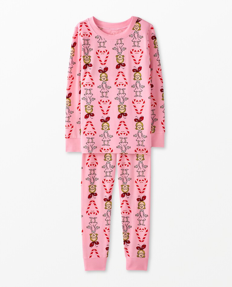 Kids Dr. Seuss Grinch Long John Pajama Set in HannaSoft™ in Cindy Candy Cane Pink - main