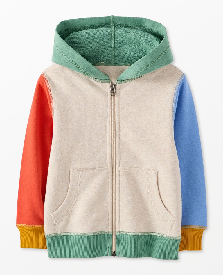 French Terry Colorblock Zip-Up Hoodie in Oat Heather Multi - main