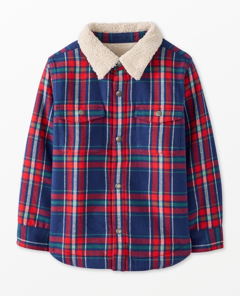 Faux Shearling Flannel Shirt in Navy Plaid - main