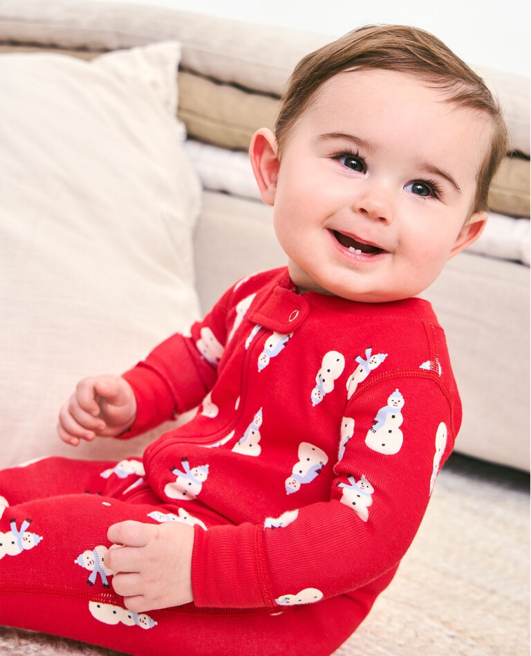 Baby Holiday 2-Way Zip Sleeper in Snowmen on Red - main